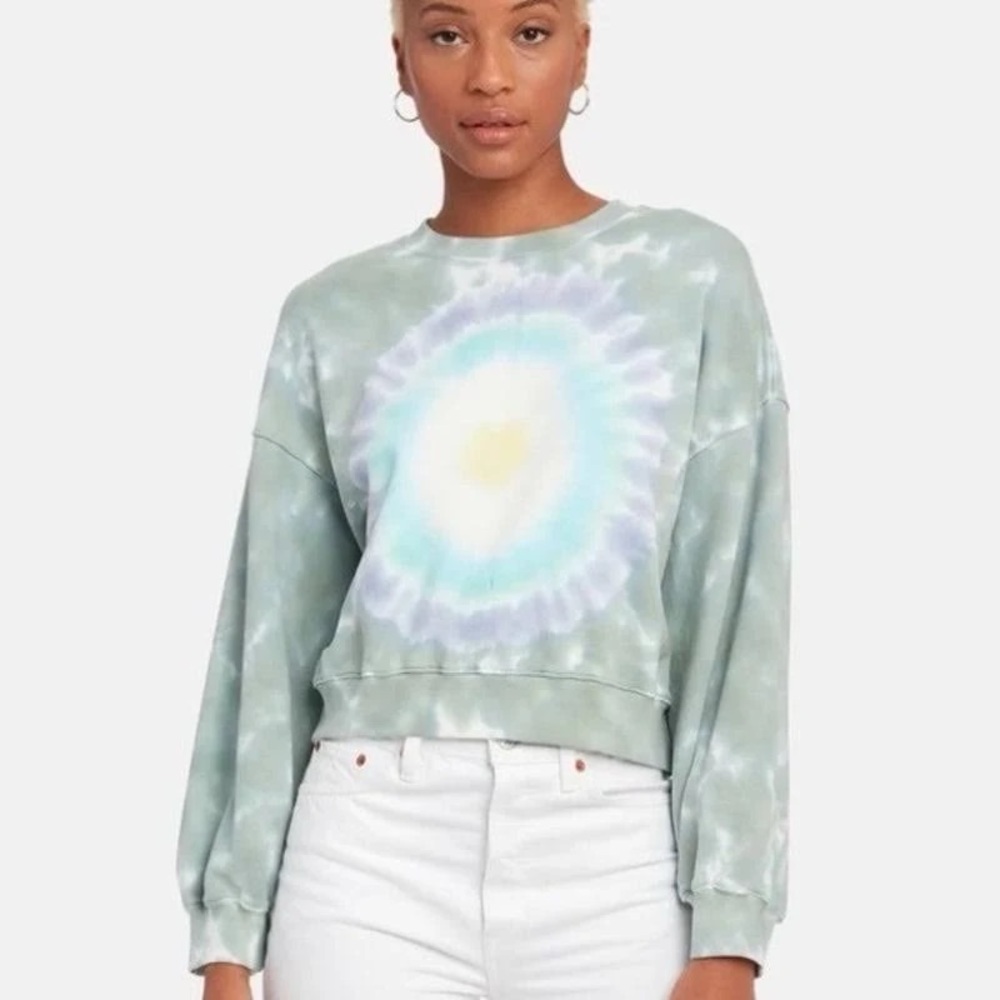 AGOLDE Balloon Sleeve Cropped Crewneck Tie Dye Sweatshirt LIKE NEW